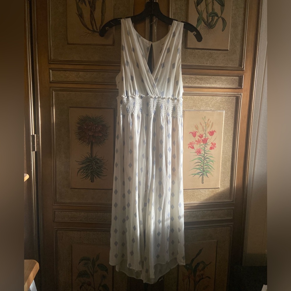 White Midi Capri Romper with Blue Diamond Print